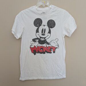 Disney White Short Sleeve Mickey Graphic Tee with Black and Red Print